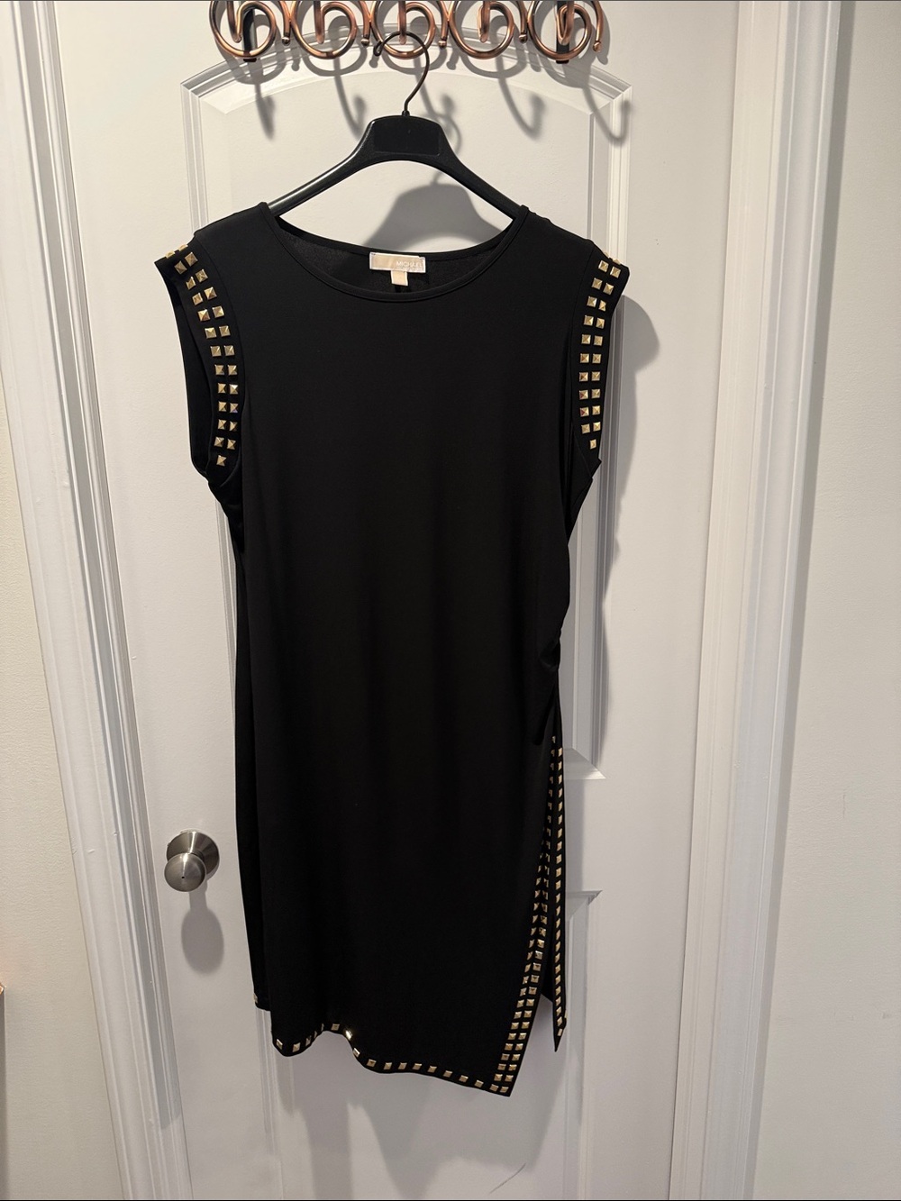 MICHAEL Michael Kors Black Shift Dress with Gold Stud Trim